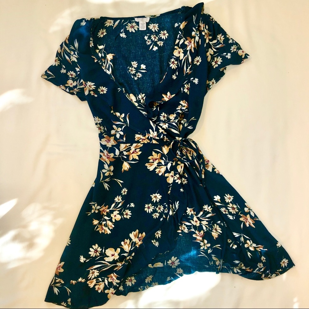 Ivy and Main | Teal Floral Wrap Dress